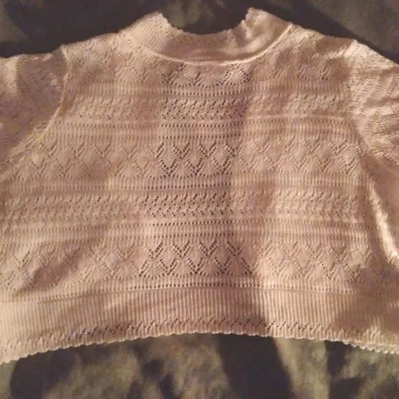 JACLyn Smith sweater Open front Pointelle knit shrug 1X white Y2K style - Picture 8 of 10